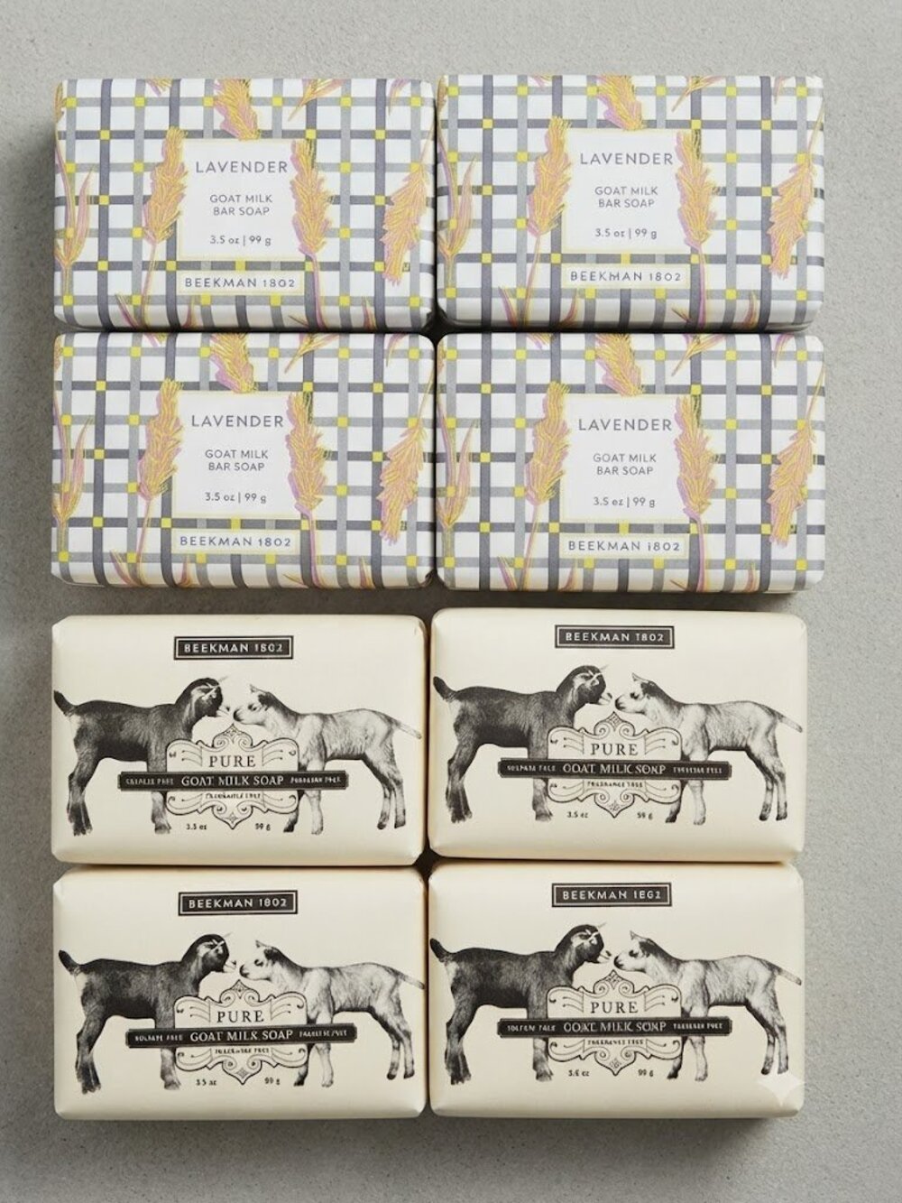 Beekman 1802 Goat Milk Bar Soap Lot – 8 Bars (4 Lavender & 4 Pure)